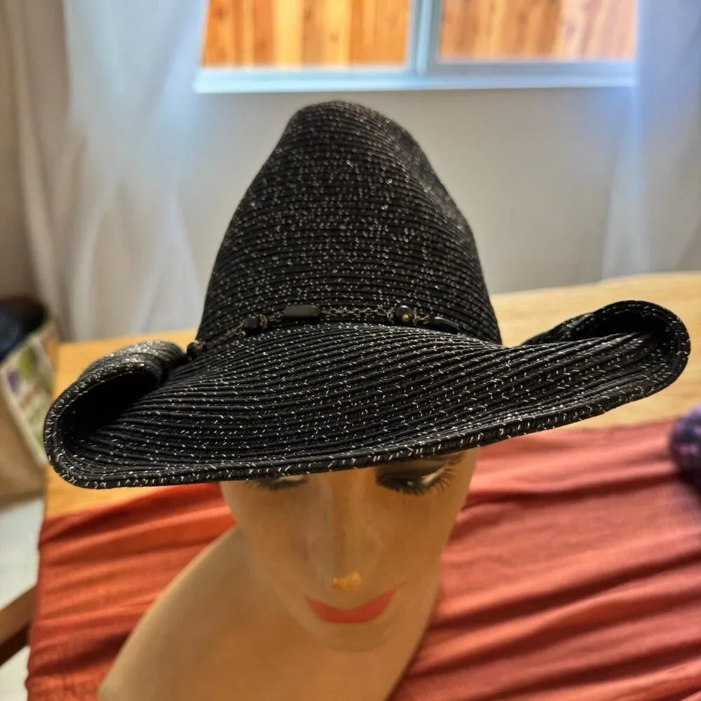 UBi Black Metallic Western Cowgirl Rodeo Hat‎ Bead Chain
